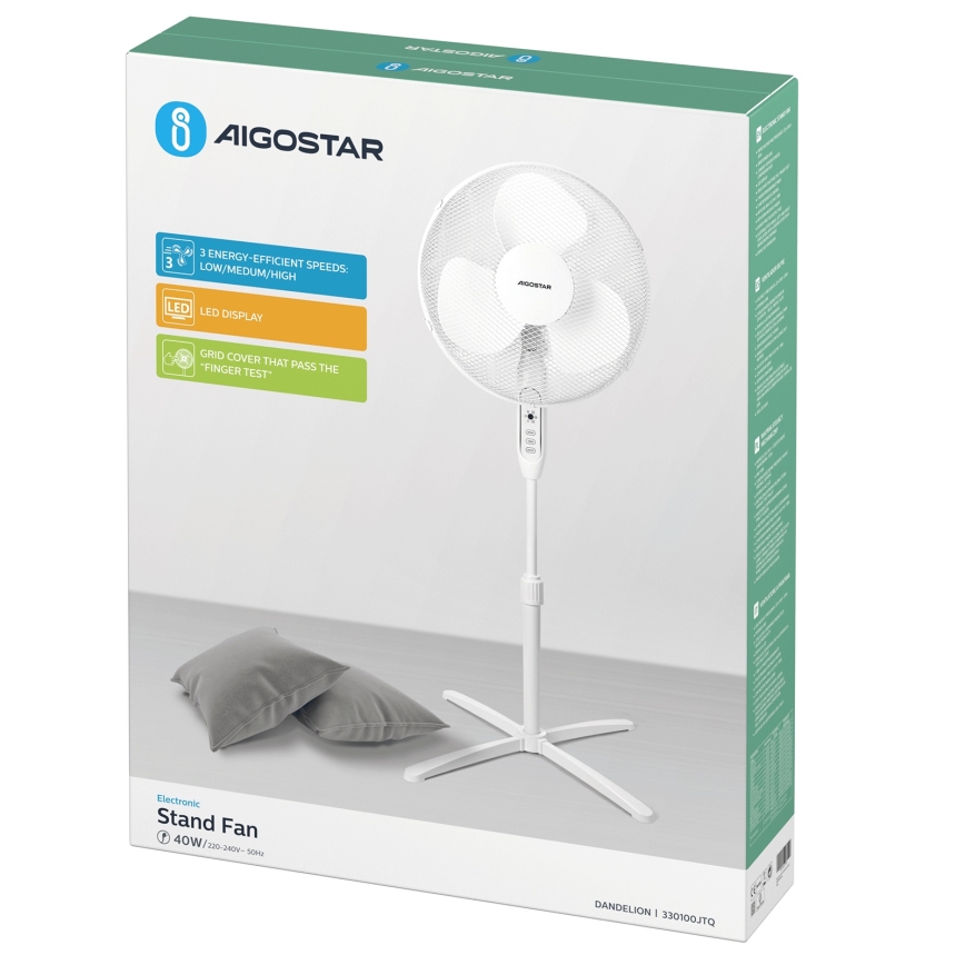 Aigostar - Ventoinha de chão 40W/230V 120 cm branco