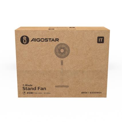 Aigostar - Ventoinha de chão 45W/230V 110 cm branco