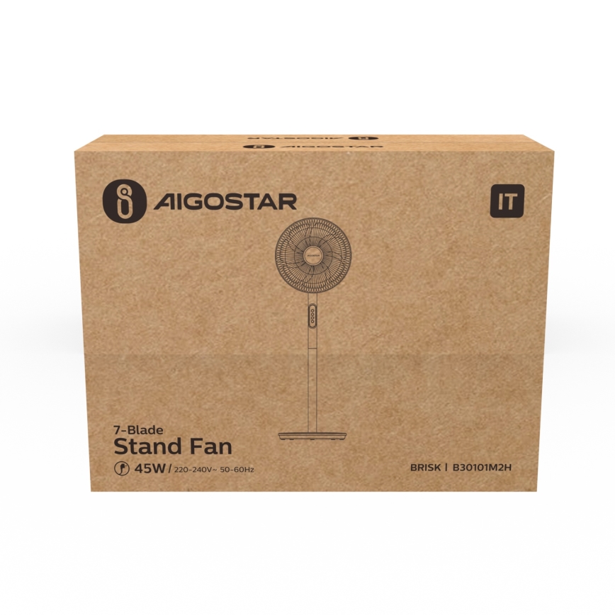 Aigostar - Ventoinha de chão 45W/230V 110 cm branco