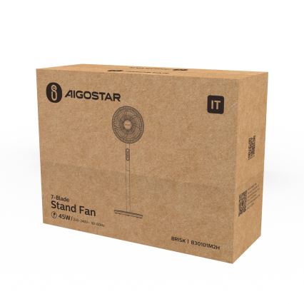 Aigostar - Ventoinha de chão 45W/230V 110 cm branco