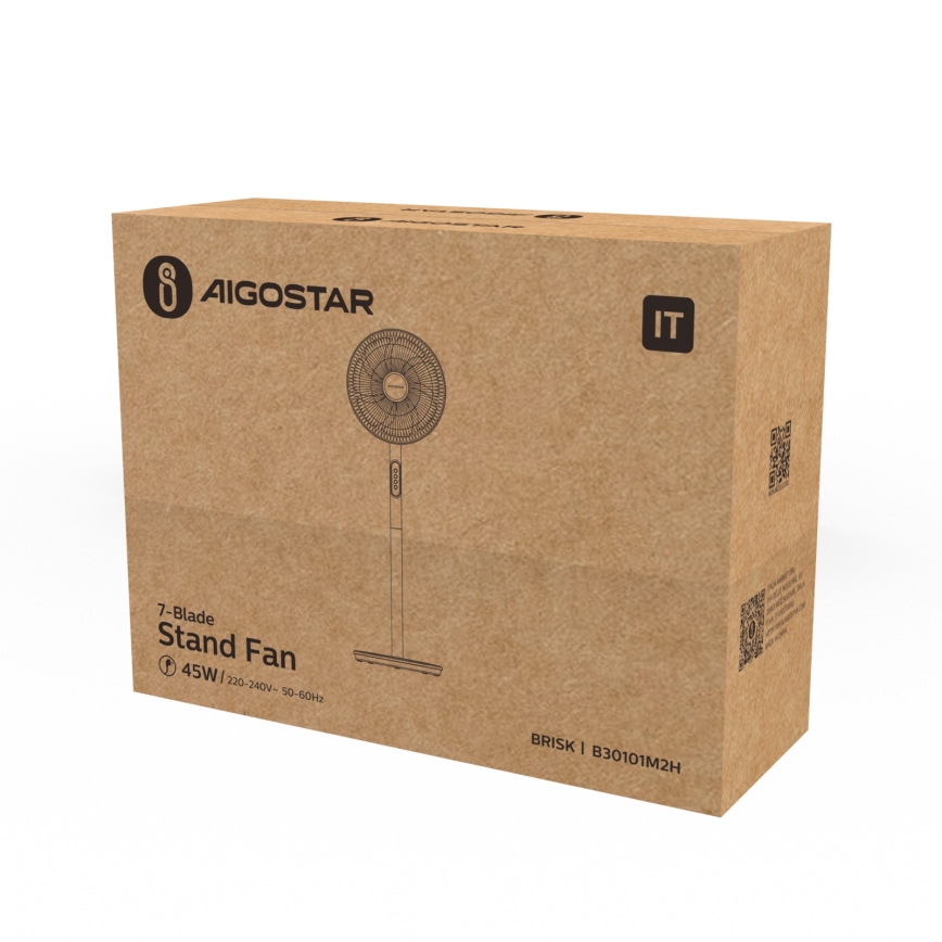 Aigostar - Ventoinha de chão 45W/230V 110 cm branco