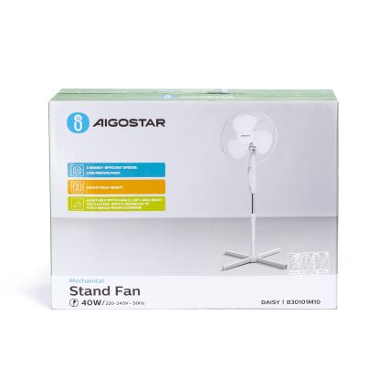 Aigostar - Ventoinha de chão 45W/230V 125 cm branco