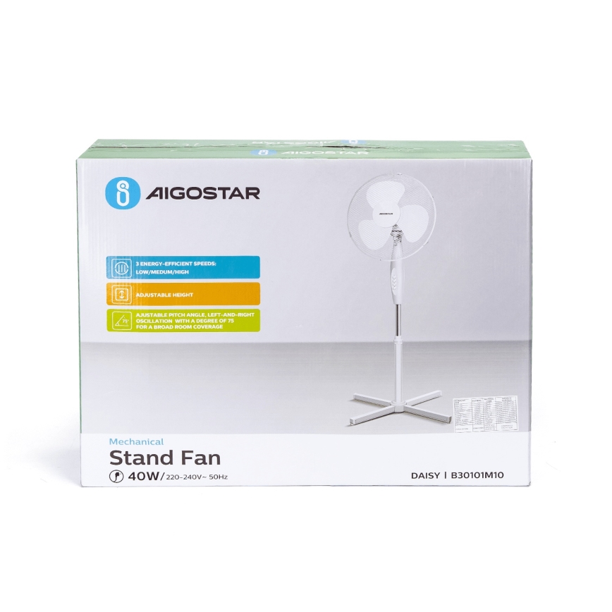 Aigostar - Ventoinha de chão 45W/230V 125 cm branco
