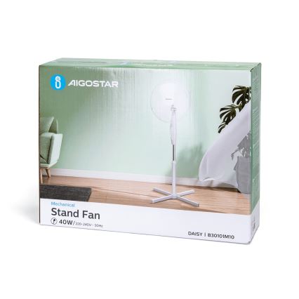 Aigostar - Ventoinha de chão 45W/230V 125 cm branco