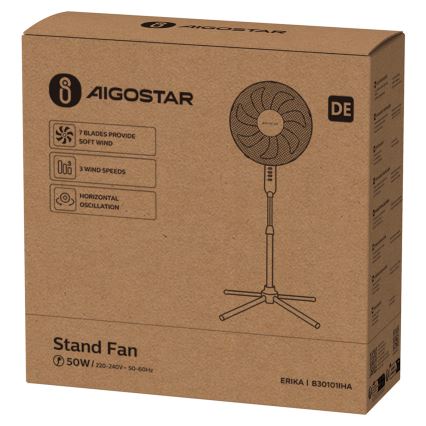 Aigostar - Ventoinha de chão 50W/230V 120 cm branco