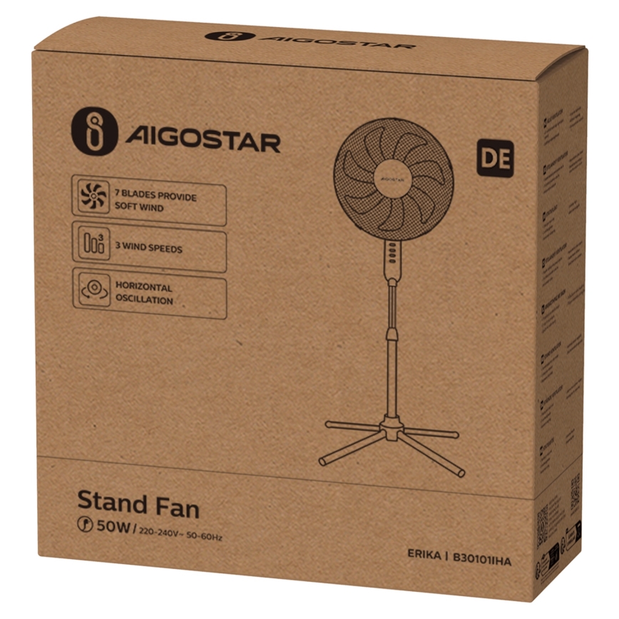 Aigostar - Ventoinha de chão 50W/230V 120 cm branco