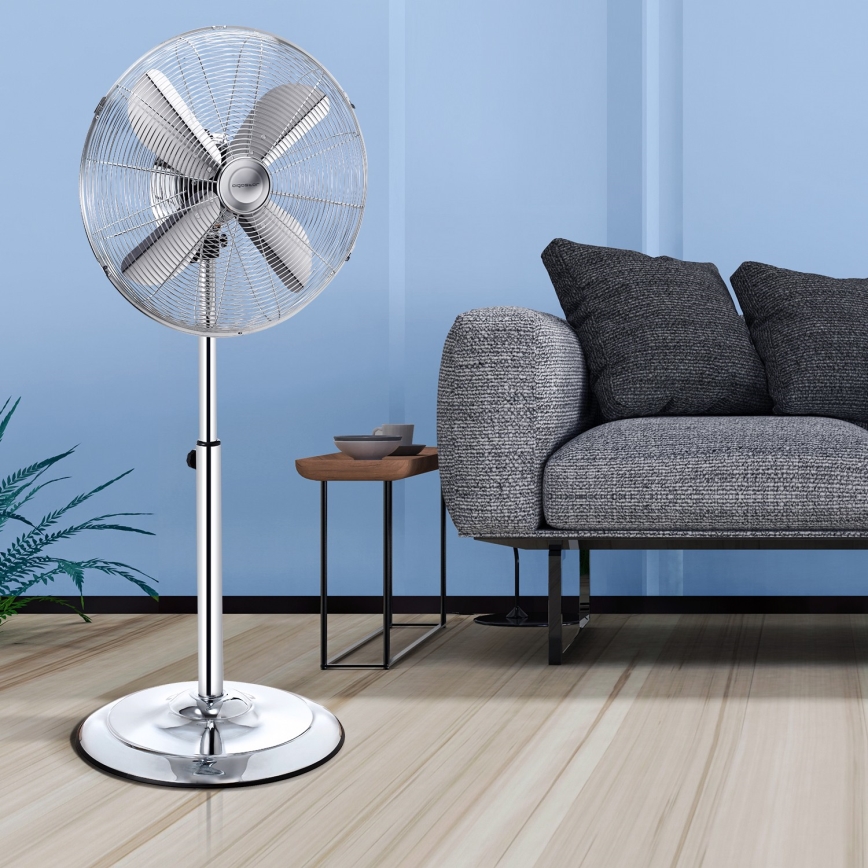 Aigostar - Ventoinha de chão 50W/230V 44,8 cm cromado brilhante