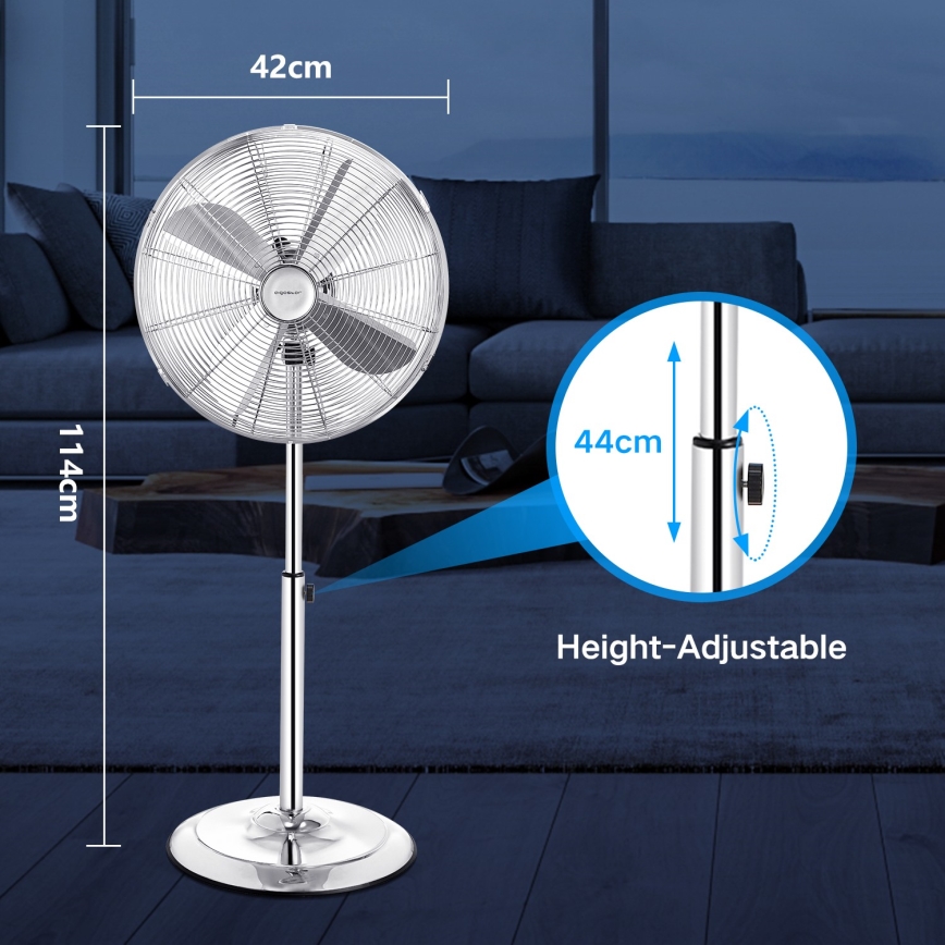 Aigostar - Ventoinha de chão 50W/230V 44,8 cm cromado brilhante