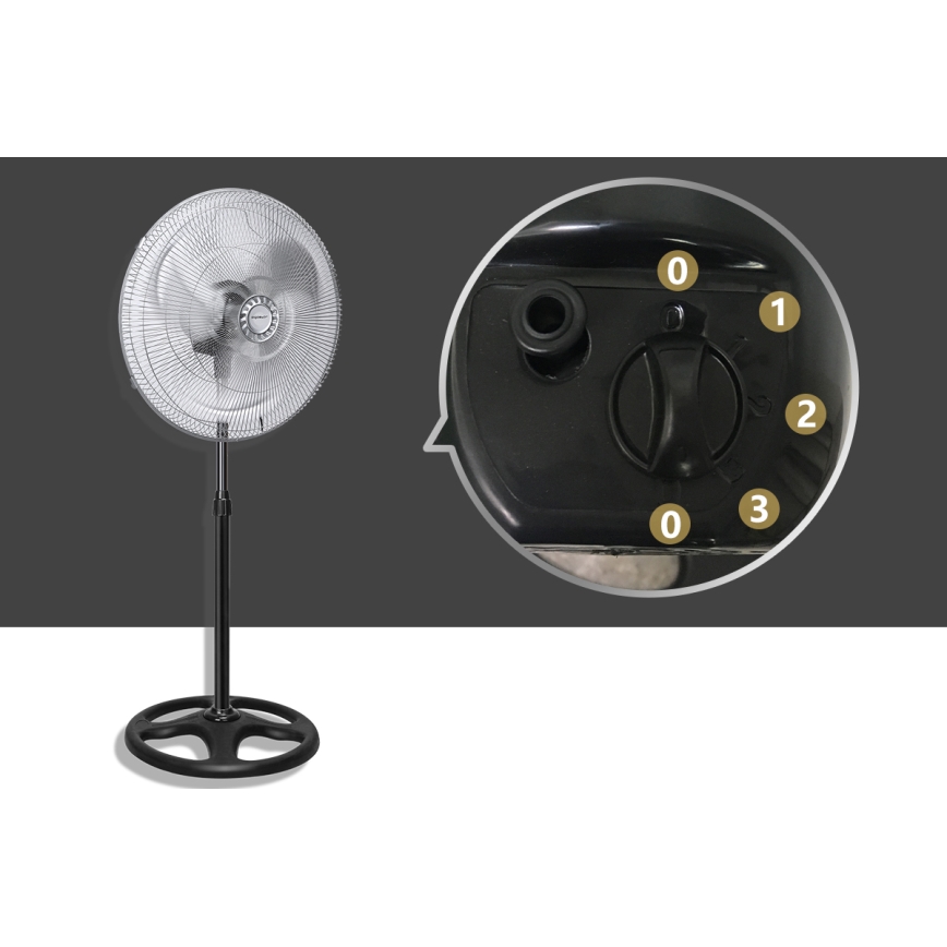 Aigostar - Ventoinha de chão 55W/230V cromado brilhante/preto