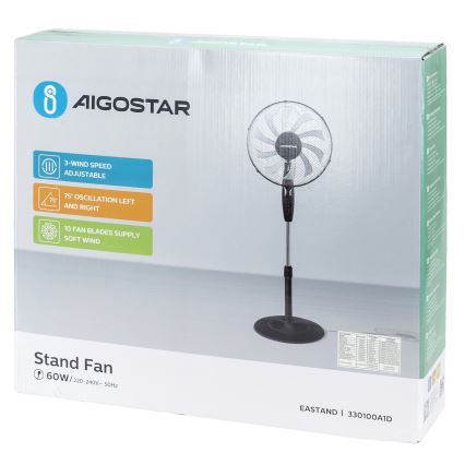 Aigostar - Ventoinha de chão 60W/230V preto