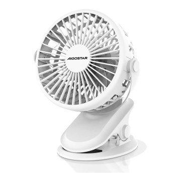 Aigostar - Ventoinha de mesa com suporte 4W/5V 1500mAh branco