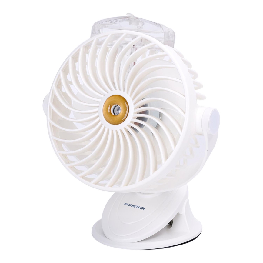 Aigostar - Ventoinha de mesa recarregável com clipe 2W/5V 2400mAh USB branco