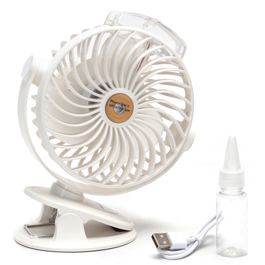 Aigostar - Ventoinha de mesa recarregável com clipe 2W/5V 2400mAh USB branco