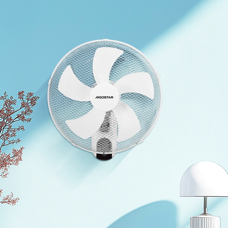 Aigostar -  Ventoinha de parede 45W/230V branco + comando