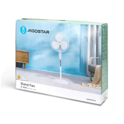 Aigostar - Ventoinha de pé 40W/230V branco