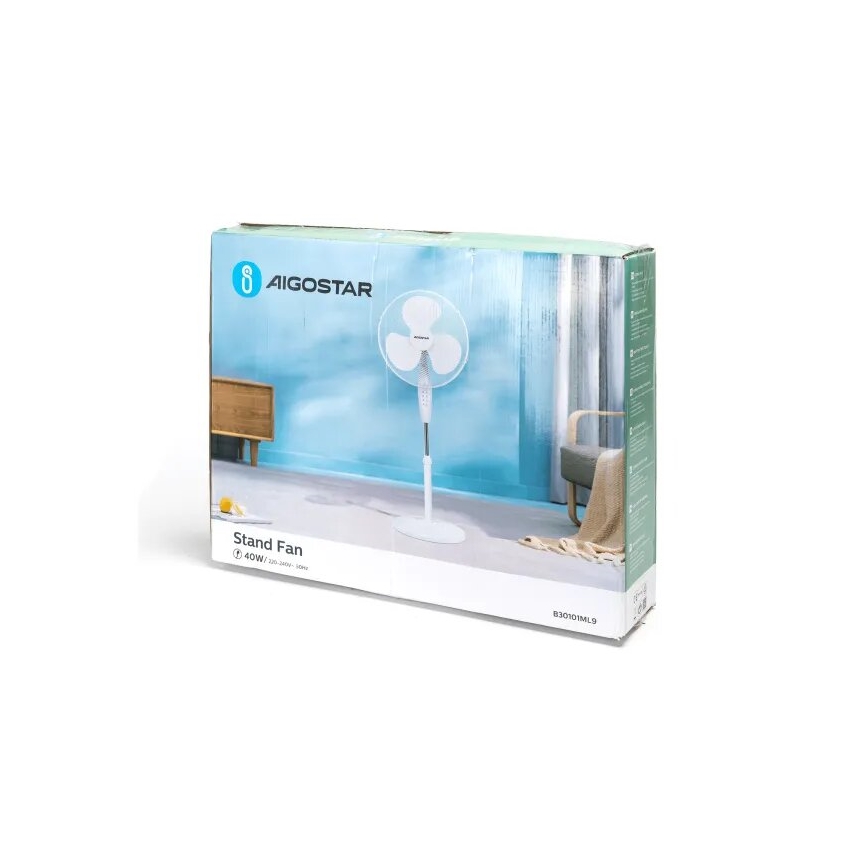 Aigostar - Ventoinha de pé 40W/230V branco
