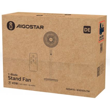Aigostar - Ventoinha de pé 45W/230V branco + comando