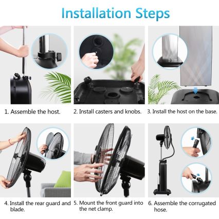 Aigostar - Ventoinha de pé com efeito de névoa MIST 95W/230V + comando