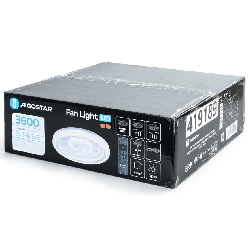 Aigostar - Ventoinha de teto LED com regulação LED/40W/230V 2700/4000/6500K diâmetro 50 cm + comando branco
