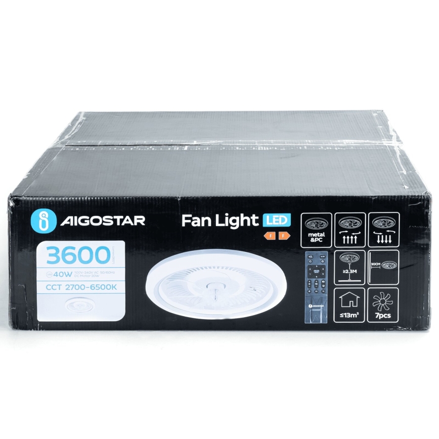 Aigostar - Ventoinha de teto LED com regulação LED/40W/230V 2700/4000/6500K diâmetro 50 cm + comando branco