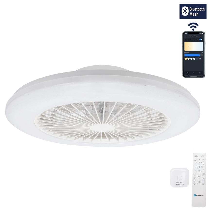 Aigostar - Iluminação de teto LED com regulação e ventoinha LED/40W/230V 2700-6500K diâmetro 48,5 cm branco + comando