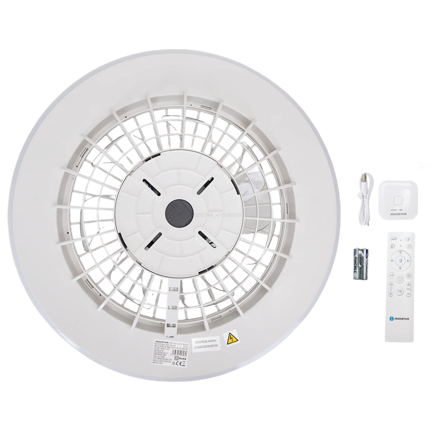 Aigostar - Iluminação de teto LED com regulação e ventoinha LED/40W/230V 2700-6500K diâmetro 48,5 cm branco + comando