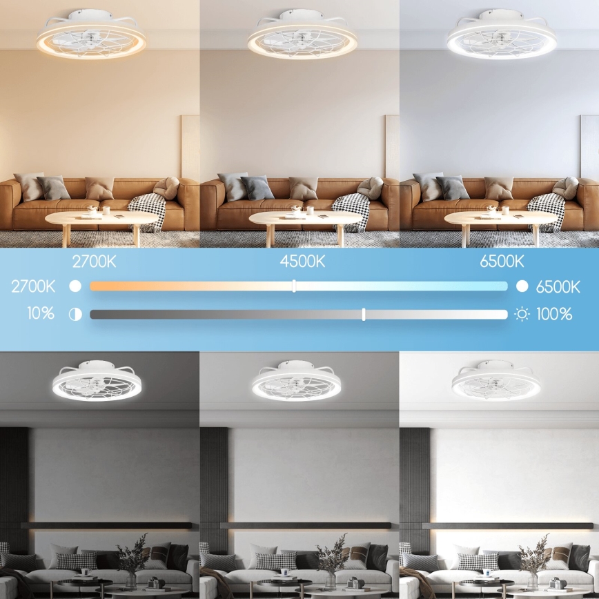 Aigostar - Ventoinha de teto LED com regulação LED/40W/230V 2700-6500K diâmetro 48 cm + comando branco