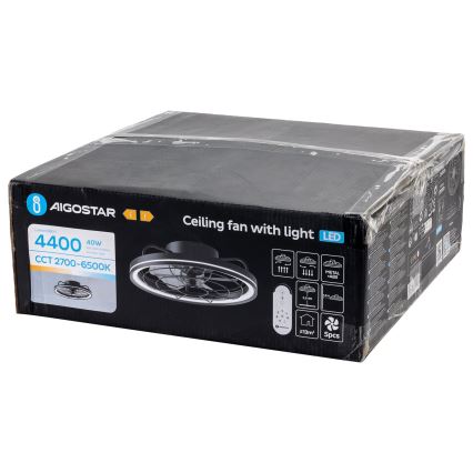 Aigostar - Ventoinha de teto LED com regulação LED/40W/230V 2700-6500K diâmetro 48 cm + comando preto