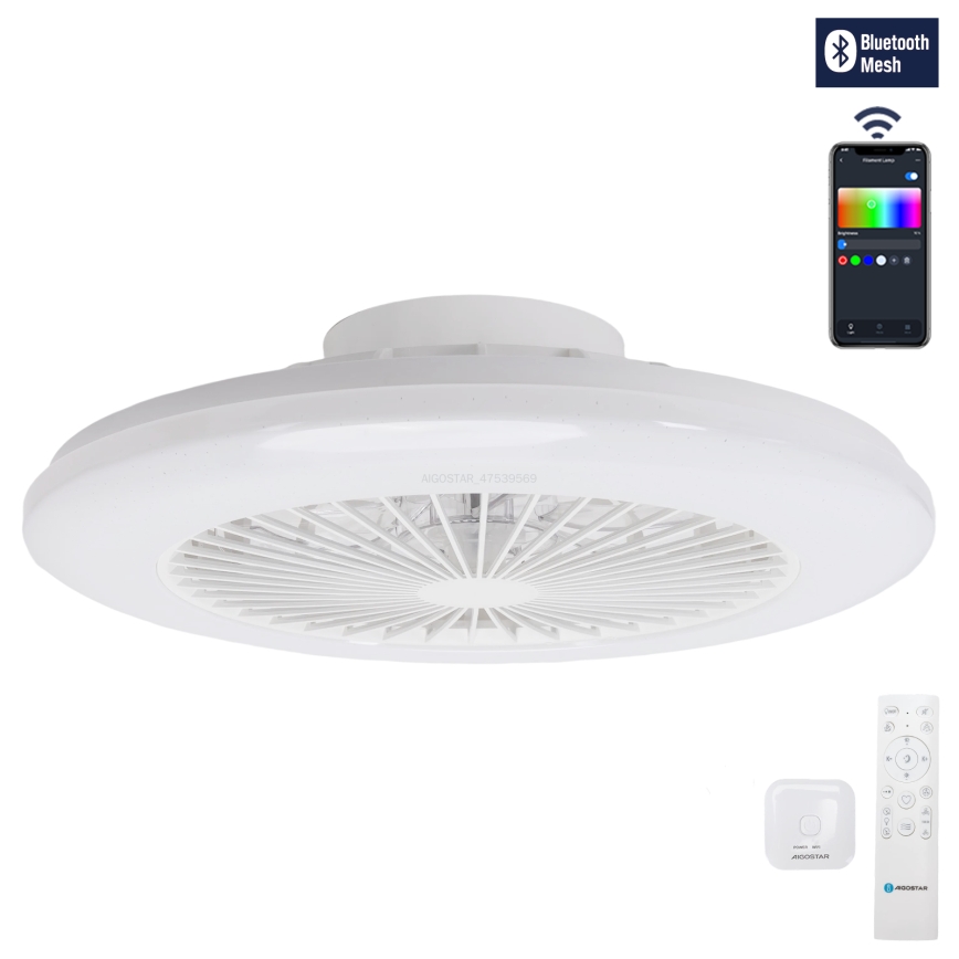 Aigostar - Iluminação de teto LED RGBW com regulação e ventoinha LED/40W/230V 2700-6500K diâmetro 48,5 cm branco + comando