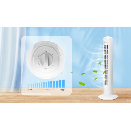 Aigostar - Ventoinha de torre 45W/230V branco