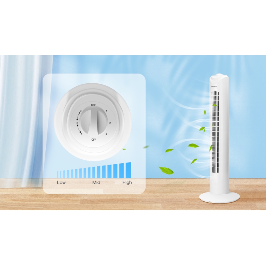 Aigostar - Ventoinha de torre 45W/230V branco