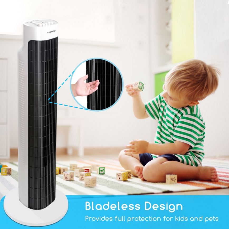 Aigostar - Ventoinha de torre 45W/230V preto/branco