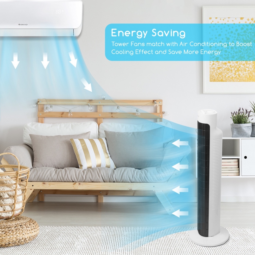 Aigostar - Ventoinha de torre 45W/230V preto/branco