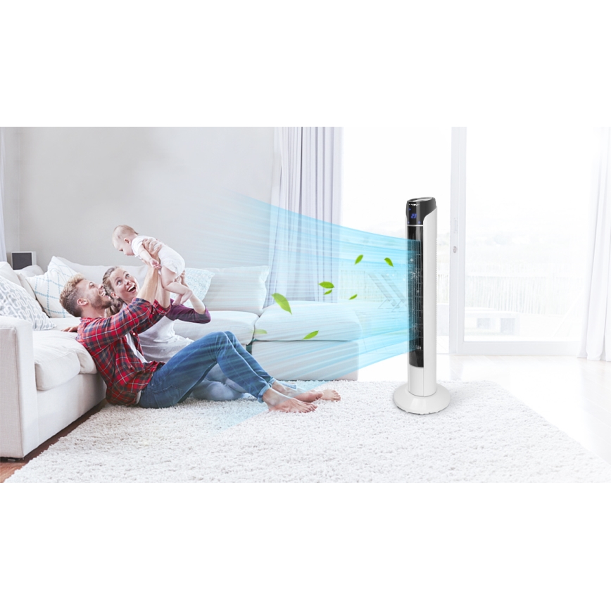 Aigostar - Ventoinha de torre 50W/230V preto/branco + comando