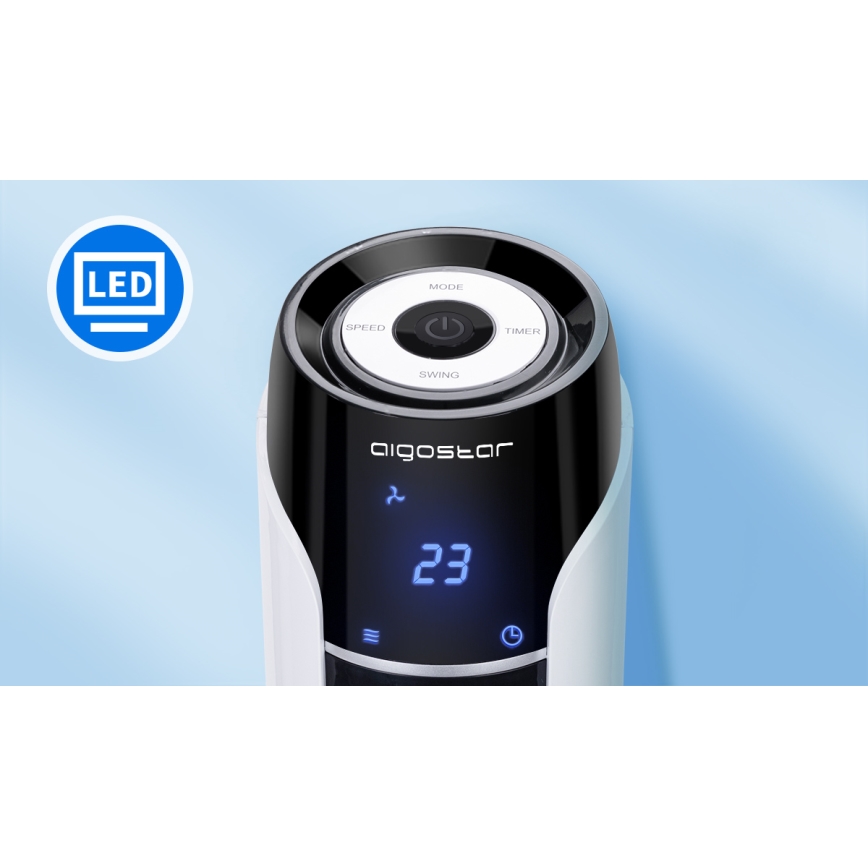Aigostar - Ventoinha de torre 50W/230V preto/branco + comando