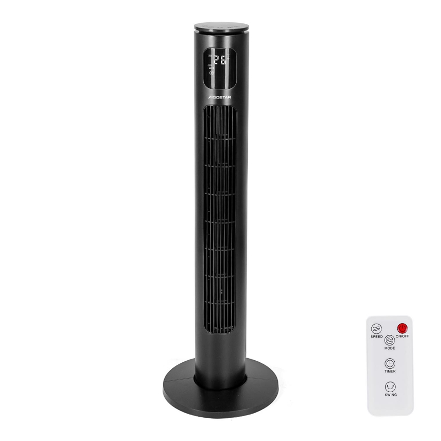 Aigostar - Ventoinha de torre 50W/230V preto Wi-Fi + comando