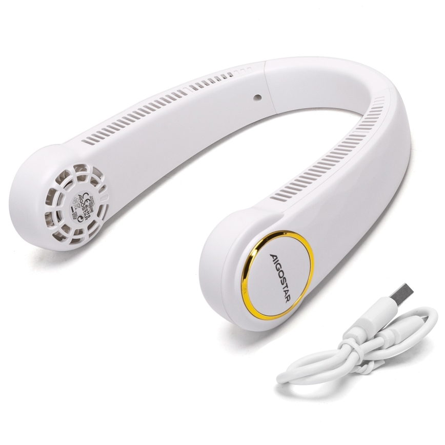 Aigostar - Ventoinha para o pescoço recarregável 4W/5V 2000mAh branco