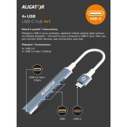 Aligator AHUB002 - hub USB-C 4 em 1