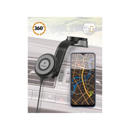Aligator AMS07BK - Suporte para telemóvel para automóvel com braço flexível MagSafe, preto
