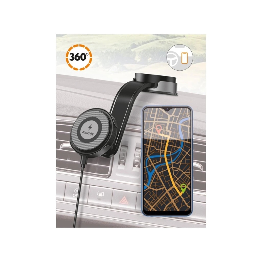 Aligator AMS07BK - Suporte para telemóvel para automóvel com braço flexível MagSafe, preto