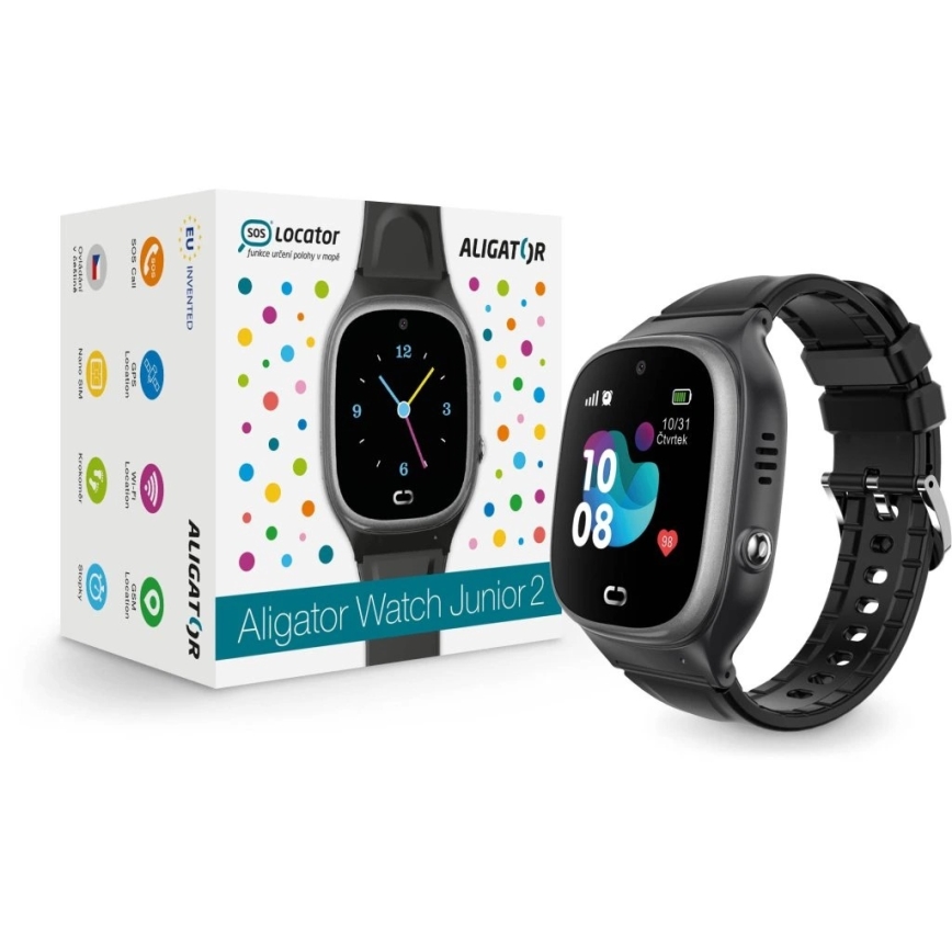 Aligator AW11BK - Relógio inteligente Watch Junior 2 450 mAh IP67 Wi‑Fi preto