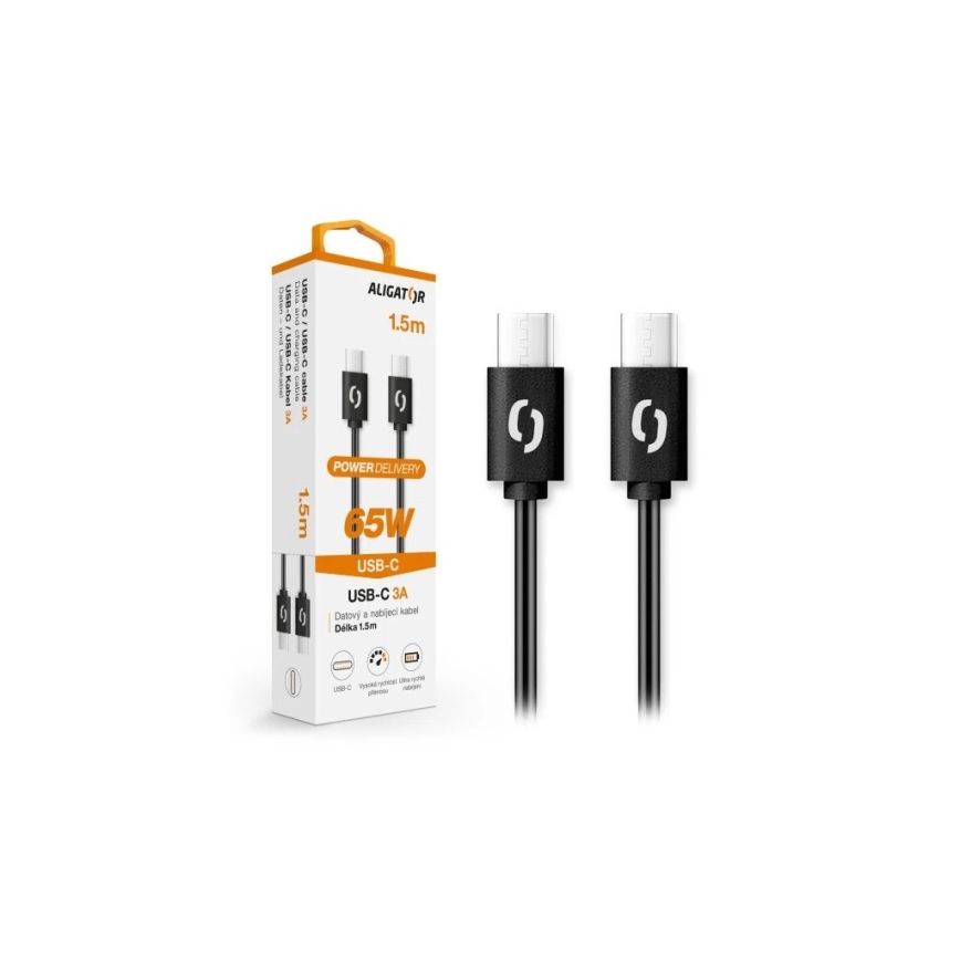 Aligator DATKP48 - cabo USB-C / USB-C 65W Power Delivery 1,5m preto
