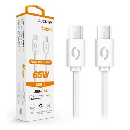 Aligator DATKP55 - cabo USB-C para USB-C 65W Power Delivery 0,5 m branco
