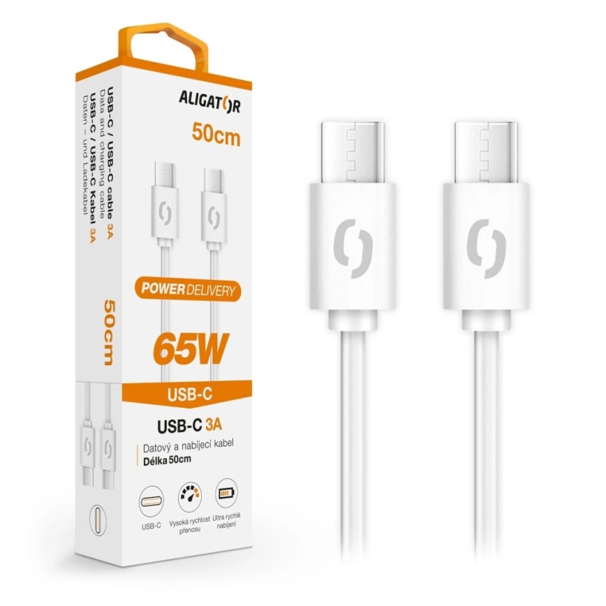 Aligator DATKP55 - cabo USB-C para USB-C 65W Power Delivery 0,5 m branco