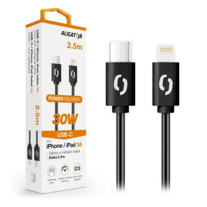 Aligator DATKP60 - cabo USB USB-C / Lightning 30W Power Delivery 2,5m preto