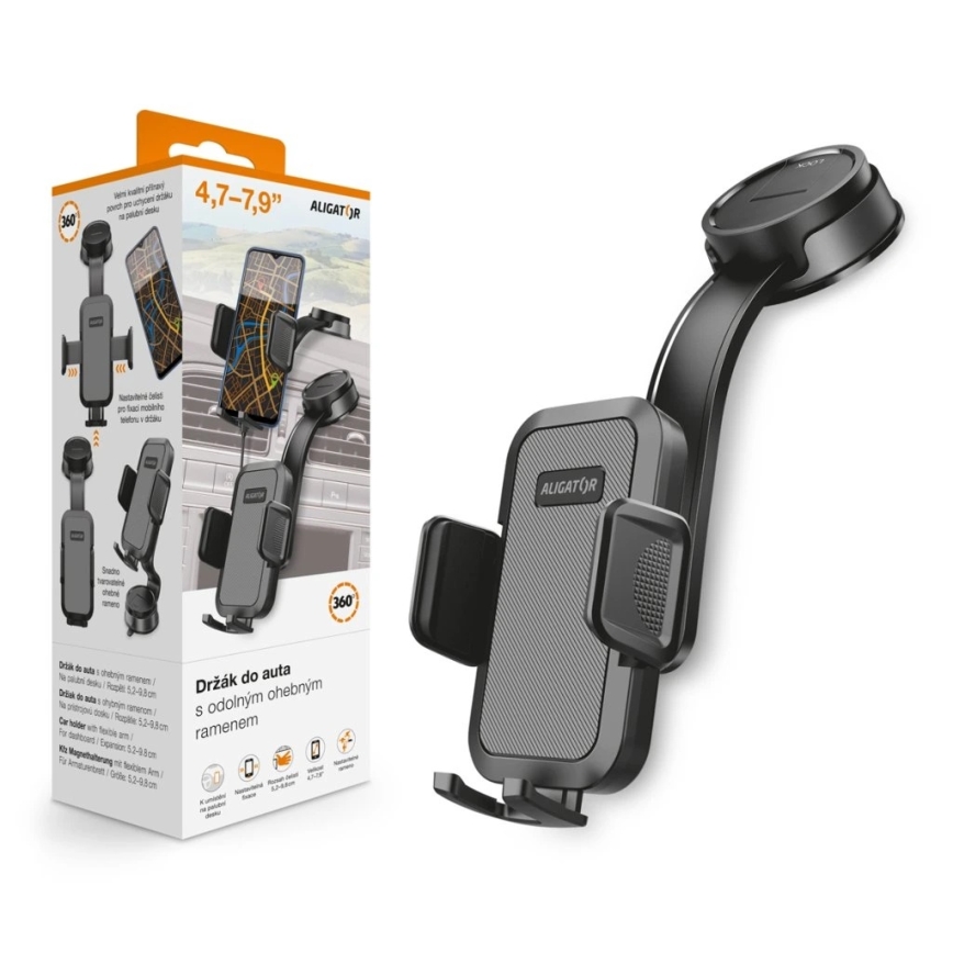 Aligator HA25 - Suporte veicular para telemóvel com braço flexível, preto