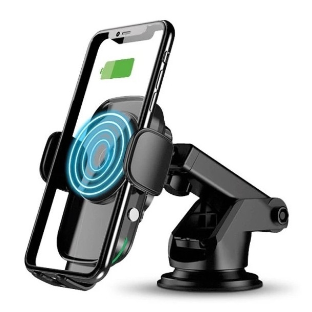 Aligator HAK2 - Suporte para telemóvel de automóvel com fecho automático e carregamento sem fios Qi 15W, preto