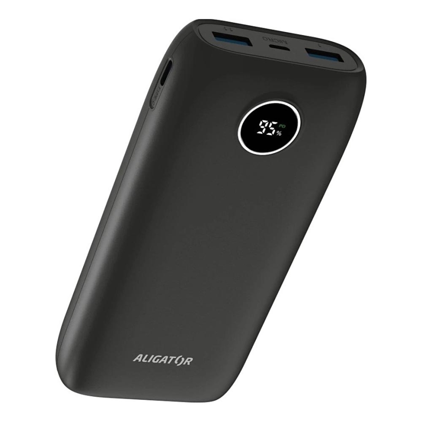 Aligator PBPD20BK - Power Bank com ecrã LCD, Power Delivery, 20000 mAh/20W/3,7V, preto
