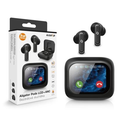 Aligator TWS07 - Auscultadores sem fios Pods com ecrã LCD e ANC, 400 mAh + 2x 40 mAh, preto