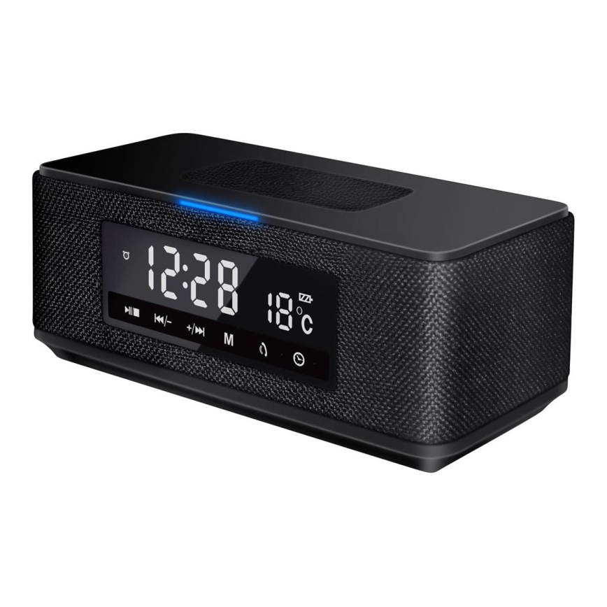 Altifalante recarregável com ecrã LCD, despertador e carregamento sem fios 3600 mAh